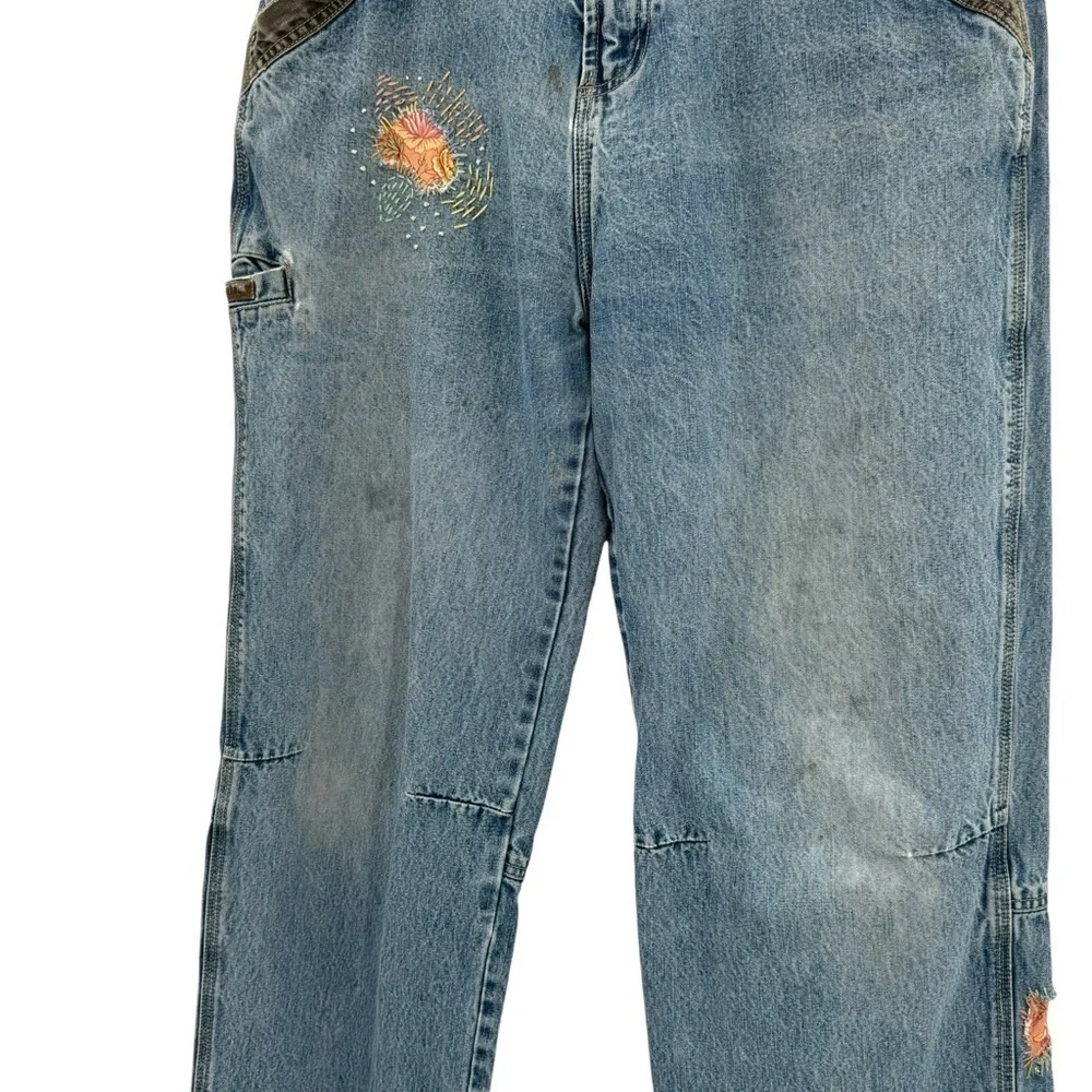 Vintage Bugle Boy Jeans Baggy Loose Fit Distressed Patched Blue Black Denim | 34